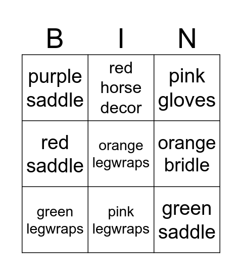 the mystery's outfit bingo Card