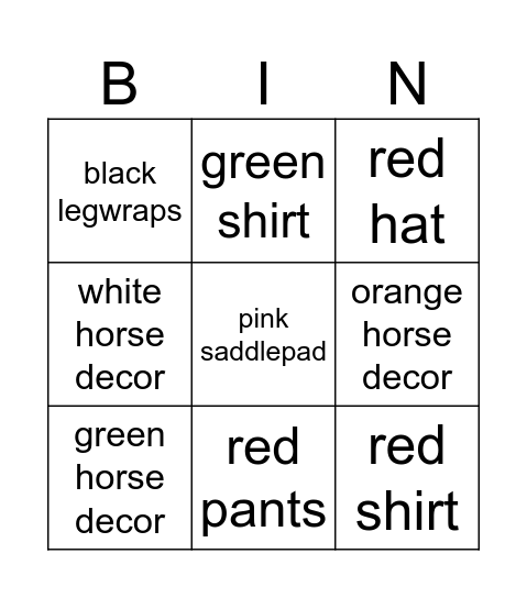 the mystery's outfit bingo Card