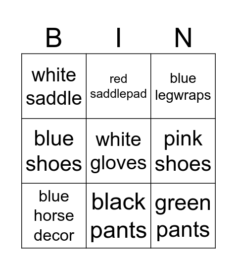the mystery's outfit bingo Card