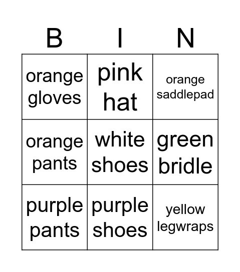 the mystery's outfit bingo Card