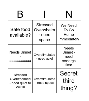 Buckaroo Menu Bingo Card
