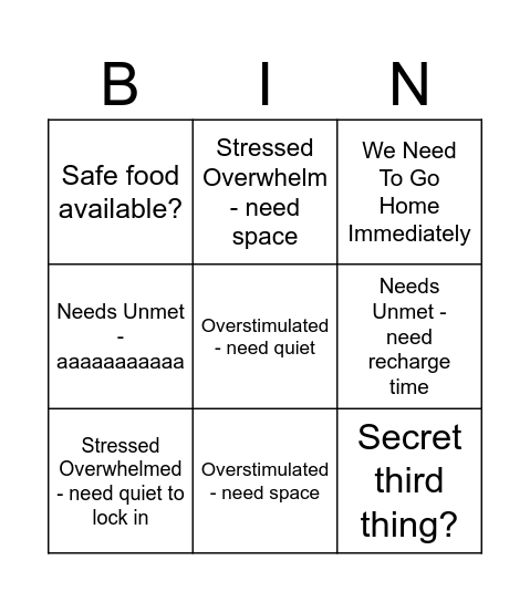 Buckaroo Menu Bingo Card