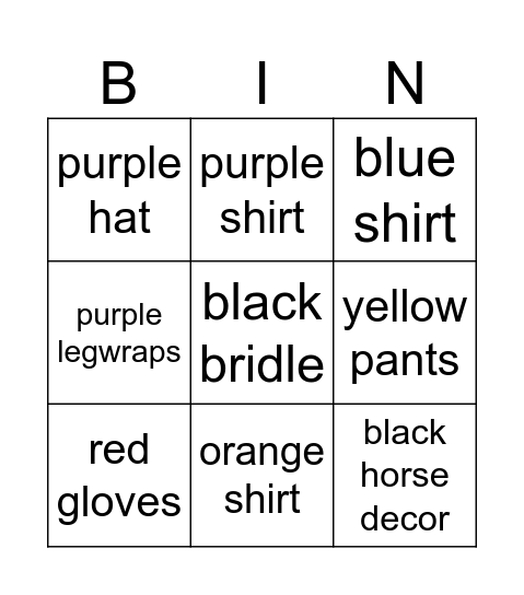 the mystery's outfit bingo Card