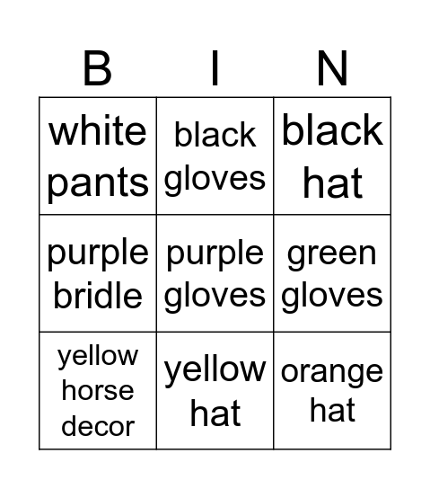 the mystery's outfit bingo Card