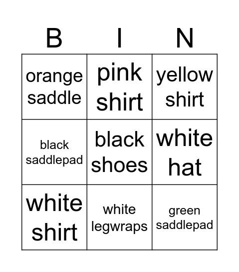 the mystery's outfit bingo Card
