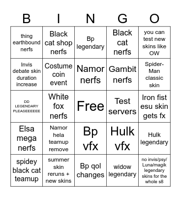 MVRivals S8 WISHLIST Bingo Card