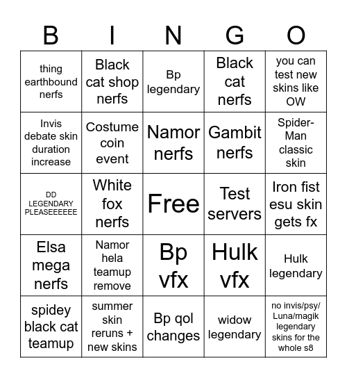 MVRivals S8 WISHLIST Bingo Card