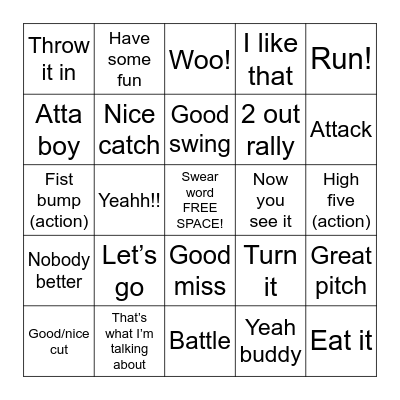 Baseball Dad Bingo Card