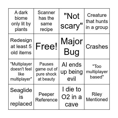 Subnautica 2 Bingo Card Bingo Card