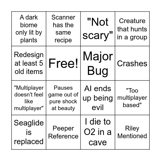 Subnautica 2 Bingo Card Bingo Card