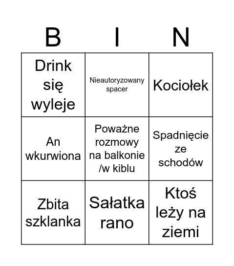 Party Bingo Card