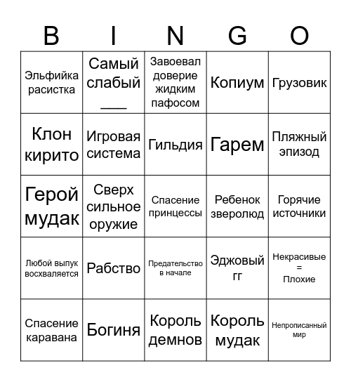 Иссекай Бинго Bingo Card