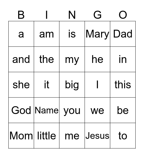 Pre-K 4 Sight Words Bingo Card