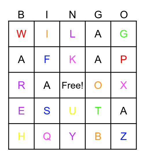 alphabet Bingo Card