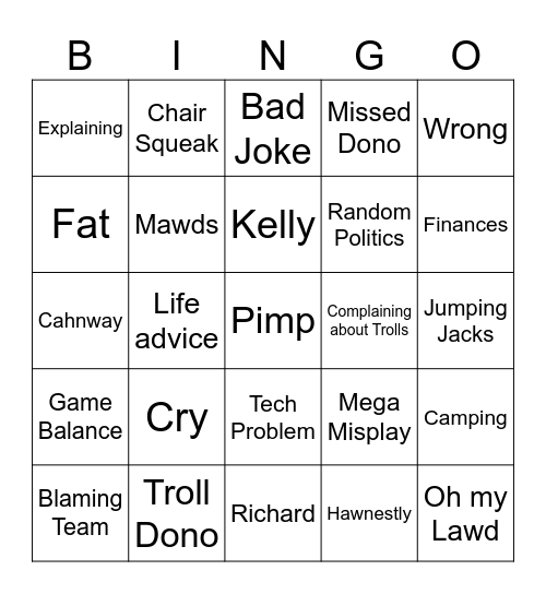 Wingo Bingo Card