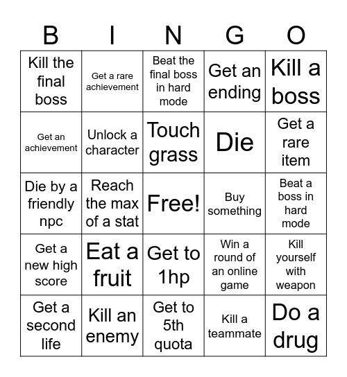 PC games bingo Card