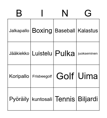 Urheilu Bingo Card