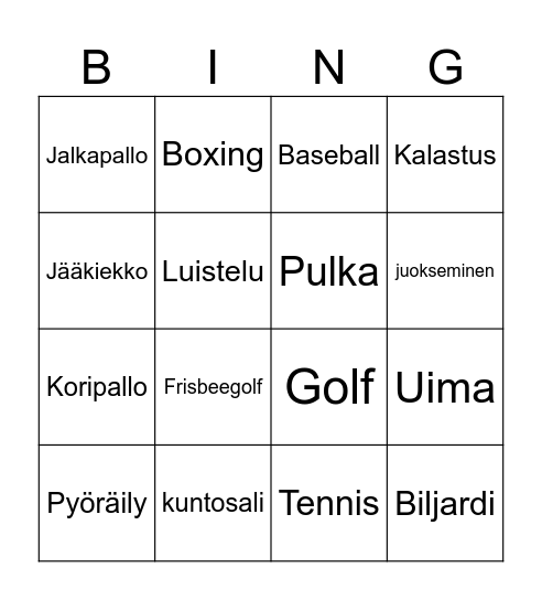 Urheilu Bingo Card