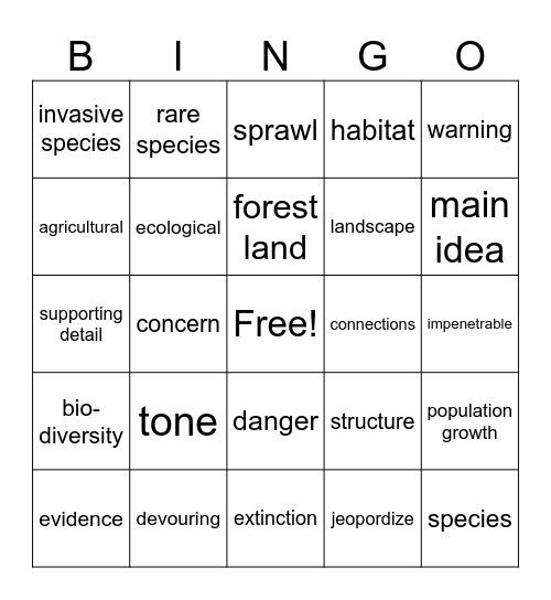 EOC Practice Bingo Card