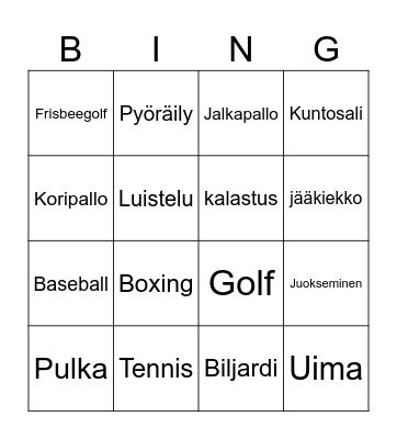 Urheilu Bingo Card