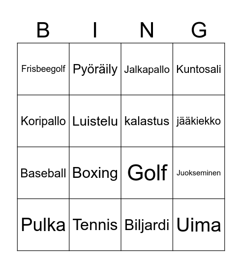 Urheilu Bingo Card