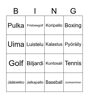 Urheilu Bingo Card