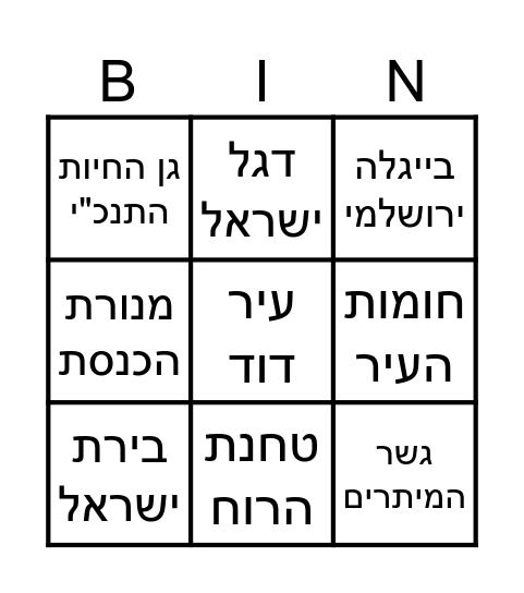 בינגו אור ותמר Bingo Card