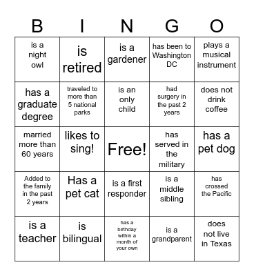 Family Reunion Bingo Card