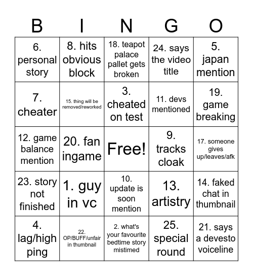 blurble bingo Card