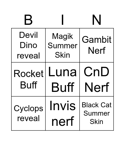 Untitled Bingo Card