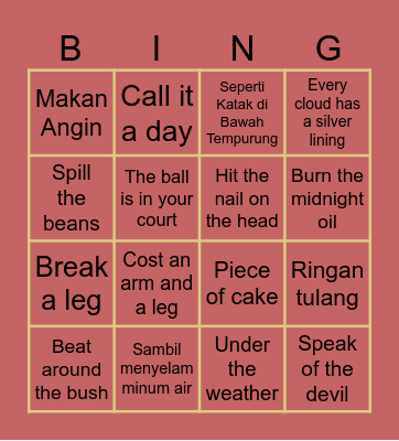 Idioms Bingo Card