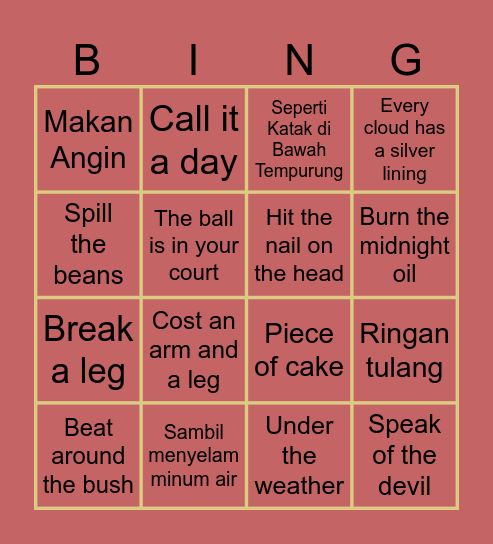 Idioms Bingo Card