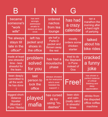 Abhiman's Bingo! Bingo Card