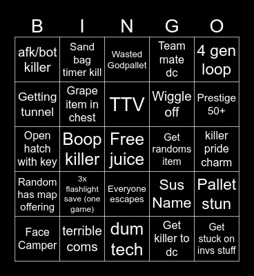 DEAD BY DAYLIGHT Bingo Card