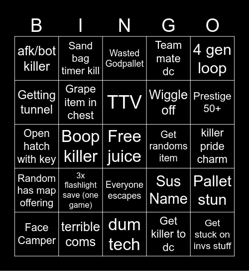 DEAD BY DAYLIGHT Bingo Card