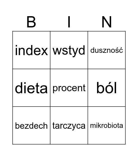 Otyłość Bingo Card