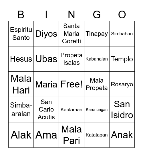 Week 1 Bingo Game Bingo Card