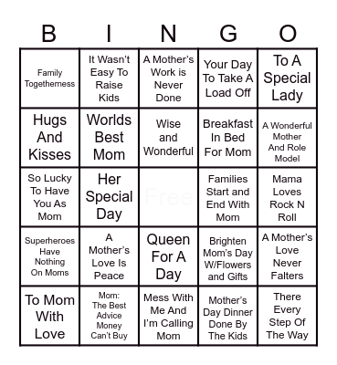 Mother’s Day Bingo Card
