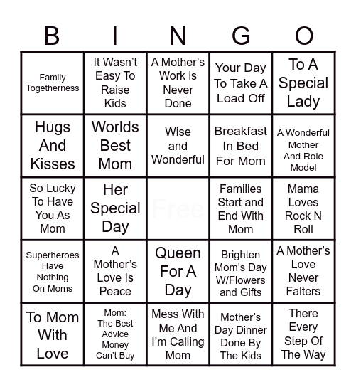 Mother’s Day Bingo Card