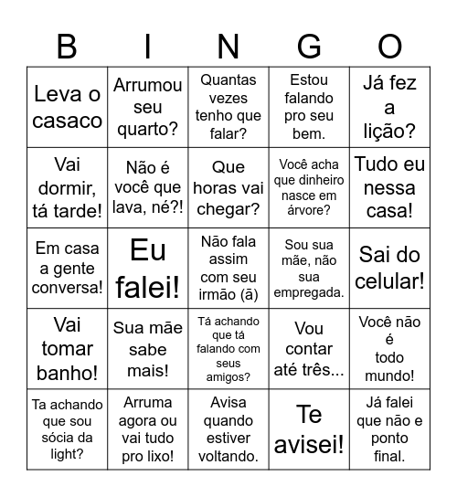 Frases de mãe Bingo Card