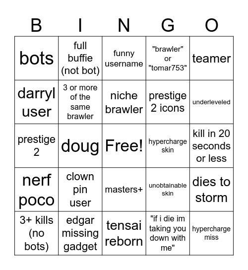 brawl stars bingo Card