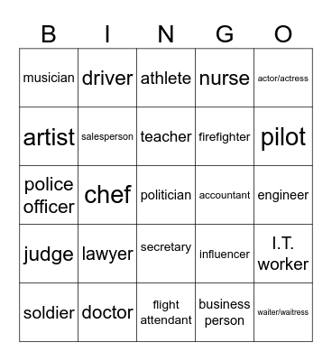 JOBS Bingo Card