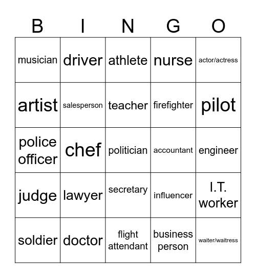 JOBS Bingo Card
