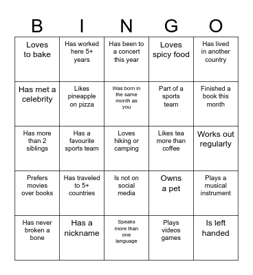 Find your colleague Bingo Card