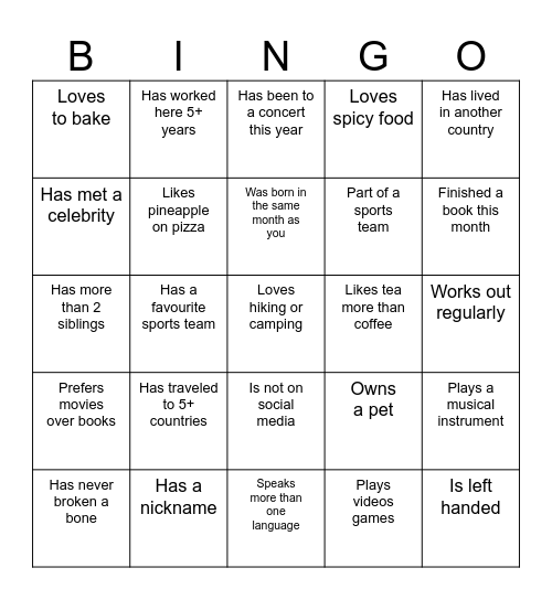 Find your colleague Bingo Card