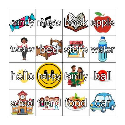 English Bingo Card