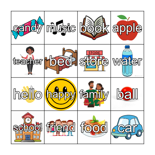 English Bingo Card