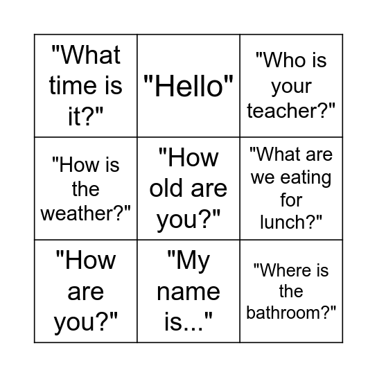 Phrases Bingo Card