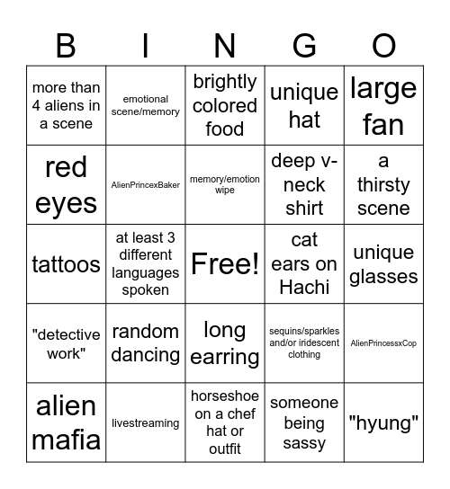 Wooju Finale Bingo Card