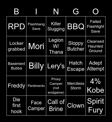 Dead by Daylight Bingo Card